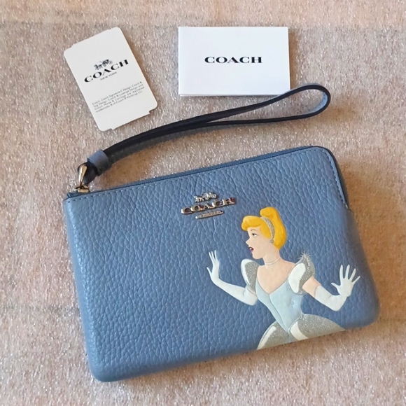 Coach Handbags - NWT Disney X Coach Cinderella Corner Zip Leather Wristlet Pouch